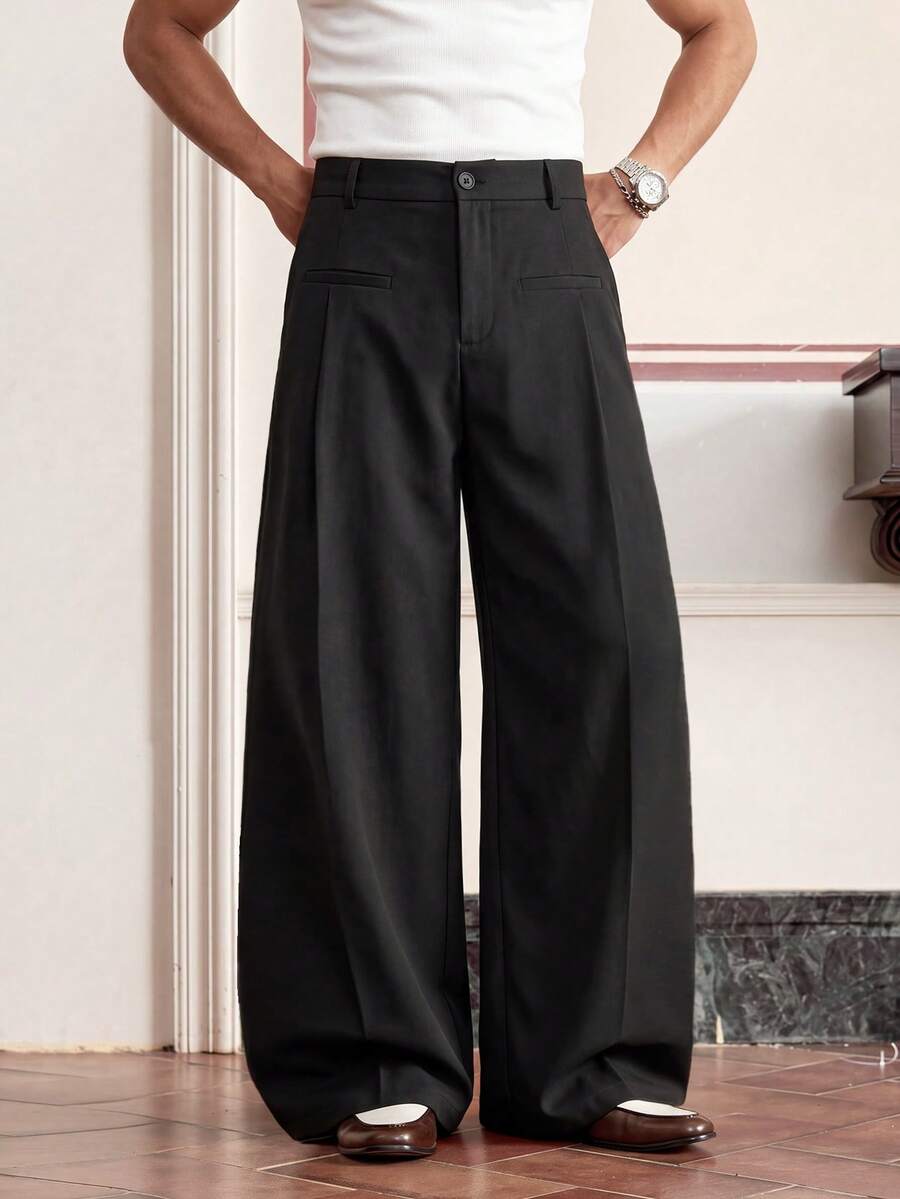 SWAVVY Men's Fashion Versatile Pocket Loose Button Casual Pants, Wide Leg,Summer,Formal Pants - Dark Wash - View 1