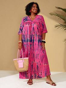 SHEIN CURVE+ Vestido casual de mujer talla grande con estampado floral suelto, adecuado para la playa y los viajes - Multicolor - Ver 3