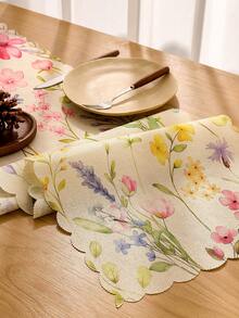 1 pieza Camino de mesa con estampado de olas florales acuarela, adecuado para primavera/verano, Pascua, decoración de mesa de cocina y comedor del hogar - Multicolor - Ver 4