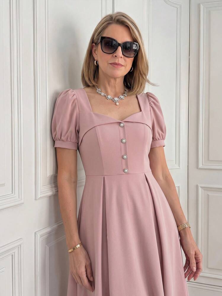 Middle-Aged & Elderly Women's Elegant Party Solid Color Petal Sleeve Dress