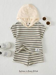 Cozy Pixies Bộ quần áo 2 món cho bé trai, áo thun và quần short kẻ sọc, chất liệu vải dệt kim mềm mại, đa năng, thích hợp mặc hàng ngày, đi chơi, du lịch, đi học và ở nhà. - Nhiều màu - Xem 3