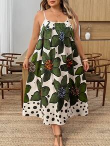 SHEIN CURVE+ Váy dáng ôm US22, thích hợp cho lễ hội âm nhạc, kỳ nghỉ biển, phong cách bohemian, họa tiết hoa nhí, váy slip dress thường ngày, váy mùa hè cho nữ. - Nhiều màu - Xem 3