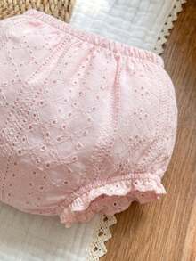 SHEIN Playful Pals 3件組女嬰夏季柔色短褲套裝 米色白色粉色 極簡風格 寬鬆版型 戶外舒適 白色與藍色可愛度假風 - 彩色 - 查看 2