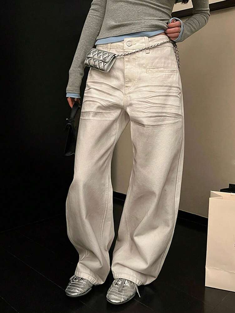 Women's Washed Loose Fit Korean Style Jeans