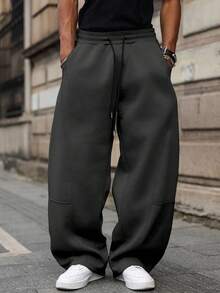 Major Grit Men's Solid Color Drawstring Waist Pocket Loose Fit Casual Sweatpants - Dark Grey - View 1