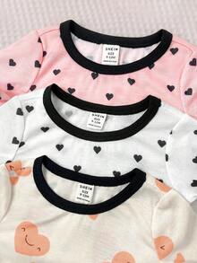 LMoss Kids 6pcs/Set Baby Girl Knitted Heart Pattern Round Neck T-Shirt And Shorts Pajamas - Multicolor - View 3