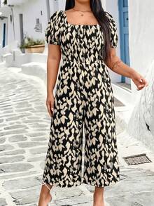 Ceyna Jumpsuit Kasual Musim Panas Ukuran Besar Motif Leopard untuk Liburan, Warna Hitam Formal - Hitam dan Putih - View 3