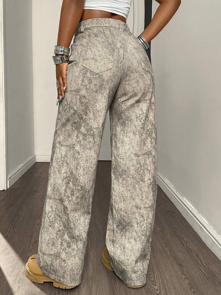 Women's Loose Straight Leg Full Print Casual Jeans