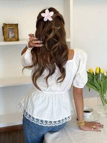 Serisse Áo kiểu nữ thanh lịch màu trơn tay bồng xếp ly, thích hợp cho mùa hè. - Màu be - Xem 10