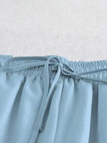 SHEIN PariChic Women's Casual Linen-Like Texture Straight Leg Pants, Spring/Summer - Baby Blue - View 5