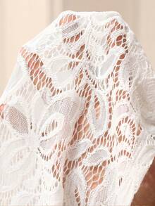 EMERY ROSE Plus Size Women Lace Patchwork Loose Suit. Elegant Casual, Commuting, Spring/Summer Party All White - White - View 8