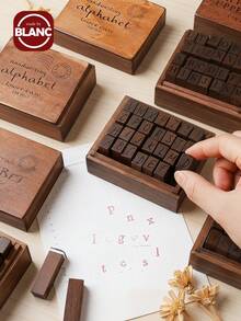 Madebyblanc 1件套5种字体复古字母印章，日记印章，28件套大小写字母系列日记印章套装 - 多色 - 查看 1