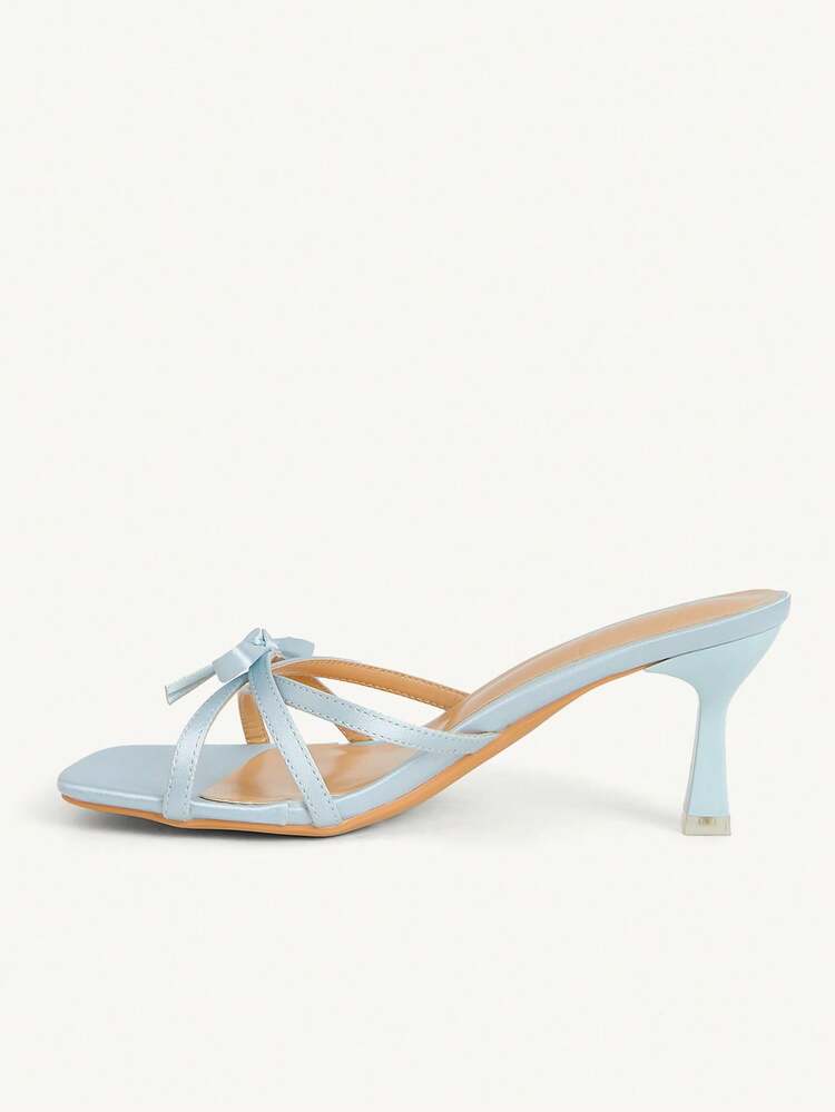 CUCCOO CHICEST Light Blue Satin Bow High Heel Square Toe Thin Strap Thin Heel Outer Wear Temperament Banquet Sandals