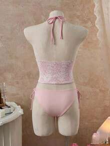 Swim Mod Bộ đồ bơi tankini đặc biệt dành cho kỳ nghỉ hè/xuân 26SS, chất liệu vải hoa phối màu tương phản, thích hợp cho kỳ nghỉ biển. - Hồng - Xem 3