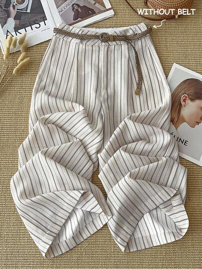 GlowEve Women's Striped Casual Versatile Wide Leg Pants For Daily Wear