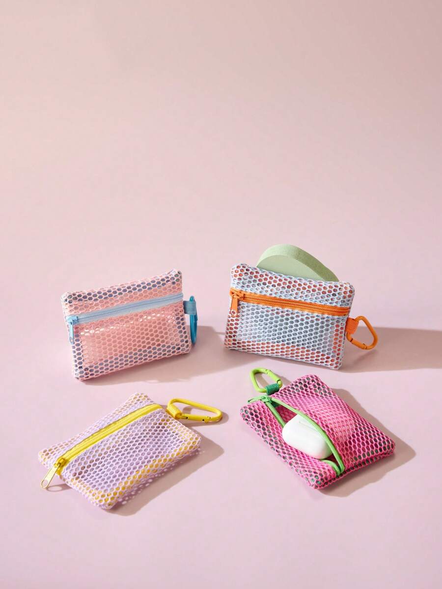Zazumi Bolsa con cremallera de malla mini, disponible en múltiples colores, práctica monedero, portallaves, estuche para tarjetas, bolsa para lápiz labial - Multicolor - Ver 1