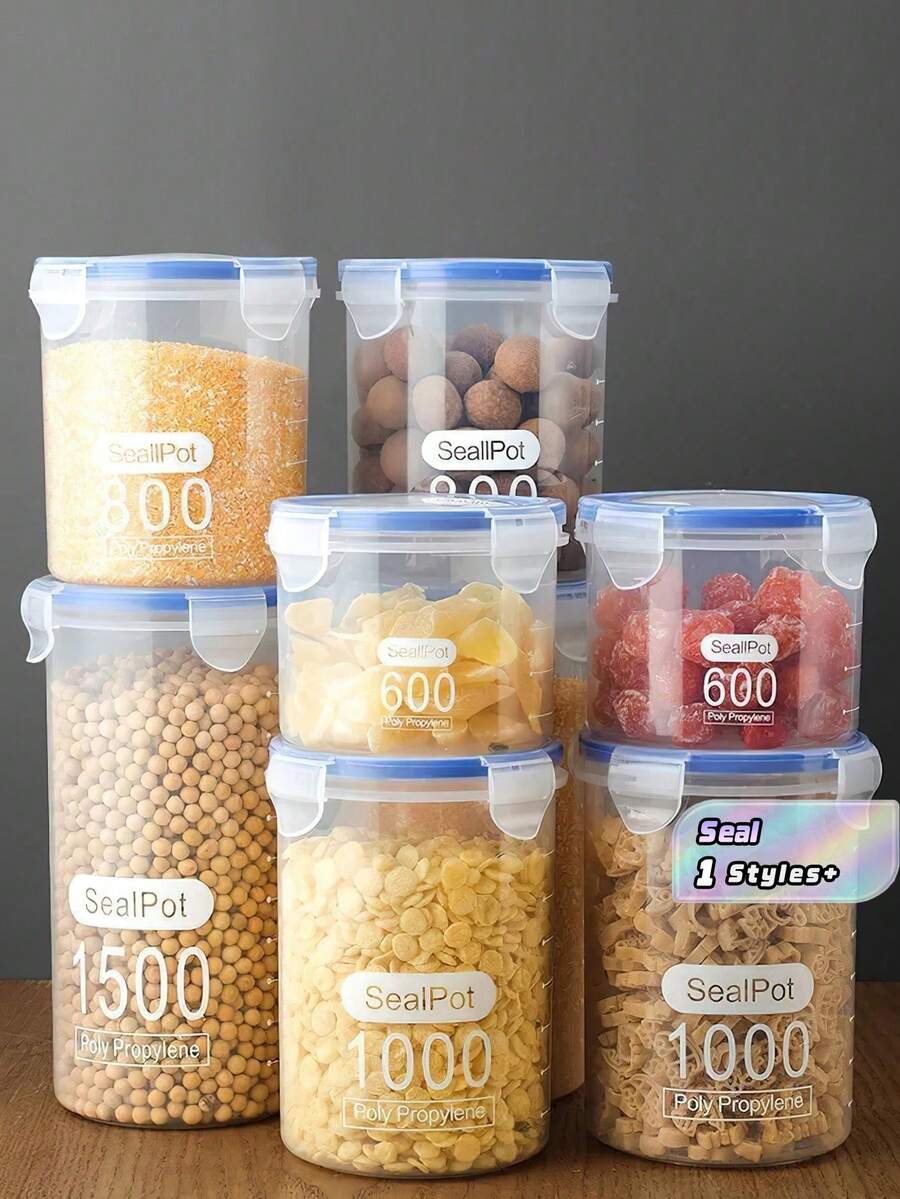 1 件塑料食品储存容器,适用于餐厅和家庭 | 密封厨房收纳盒,带香料、咖啡、干货锁盖 | 洗碗机适用,透明散装食品储存盒 - 無色 - 查看 1