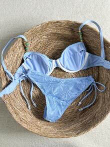 Swim Chiccia 26SS 春夏沙滩度假纹理绿色钢圈聚拢比基尼两件套 - 藍色 - 查看 2