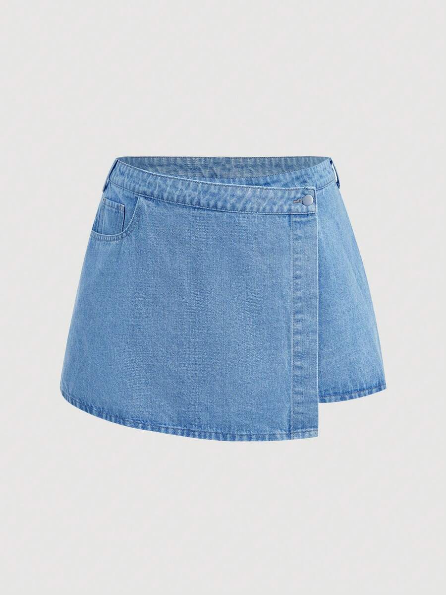 Sweetra Minifalda vaquera casual y versátil con bolsillos y botones para mujer de talla grande - Lavado ligero - Ver 1