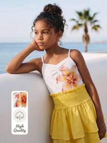 Maija Kids Maija Kids 两件套少女休闲度假时尚修身舒适套装，包括一件白色吊带背心和一条黄色层叠半身裙，适合休闲外出、聚会、海滩度假、海滩派对、夏季和春季穿着。 - 彩色 - 查看 6
