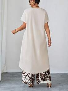 SHEIN Clasi 大码纯色衬衫和印花长裤两件套 - 彩色 - 查看 2