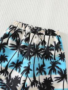 Cozy Pixies 2pcs Young Boy Coconut Tree Pattern Knit Soft Round Neck Short Sleeve T-Shirt And Elastic Waist Shorts Set - Multicolor - View 7