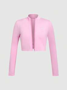 SHEIN Girlism Tween Girl Tween Girls' Casual Everyday Comfortable Fitted Solid Color Butterfly Embroidered Athleisure Set - Pink - View 3
