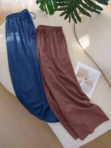 CosyJoli Pantalones rectos básicos de gasa texturizada de talla grande - Multicolor - Ver 3