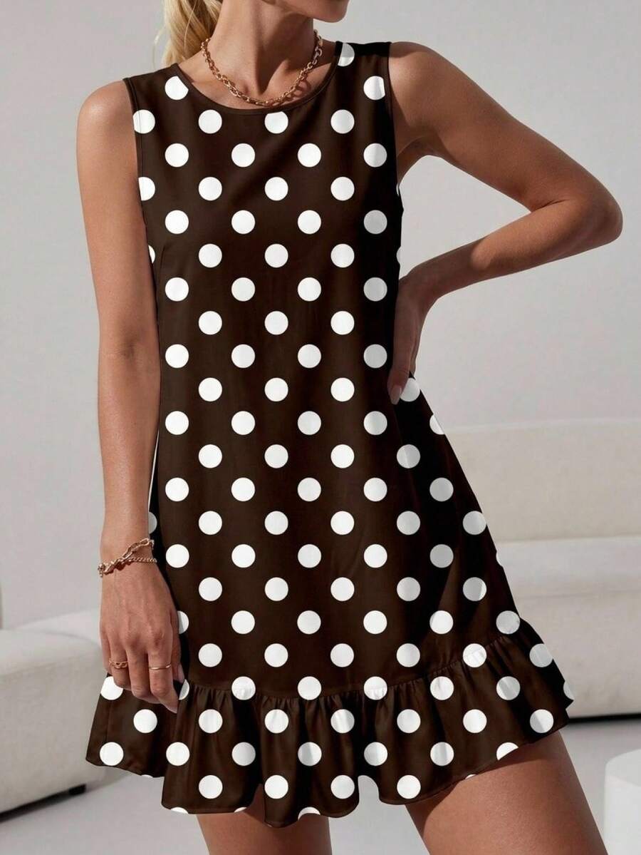 SHEIN LUNE Vestido mini estampado para mujer, adecuado para primavera y verano - Marrón - Ver 1