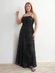 MOTF PREMIUM PLUS SIZE BLACK JACQUARD SPAGHETTI STRAP CINCHED WAIST DRESS - Black - View 6