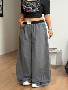 Coolane Quần dài nữ cỡ lớn mùa hè, xuân, phong cách đồng quê, đi xem hòa nhạc, boho, đi biển, nghỉ mát, tối giản, chất liệu 100% cotton, màu trắng, gấu quần cong, thích hợp cho mùa thu. - Xám - Xem 3