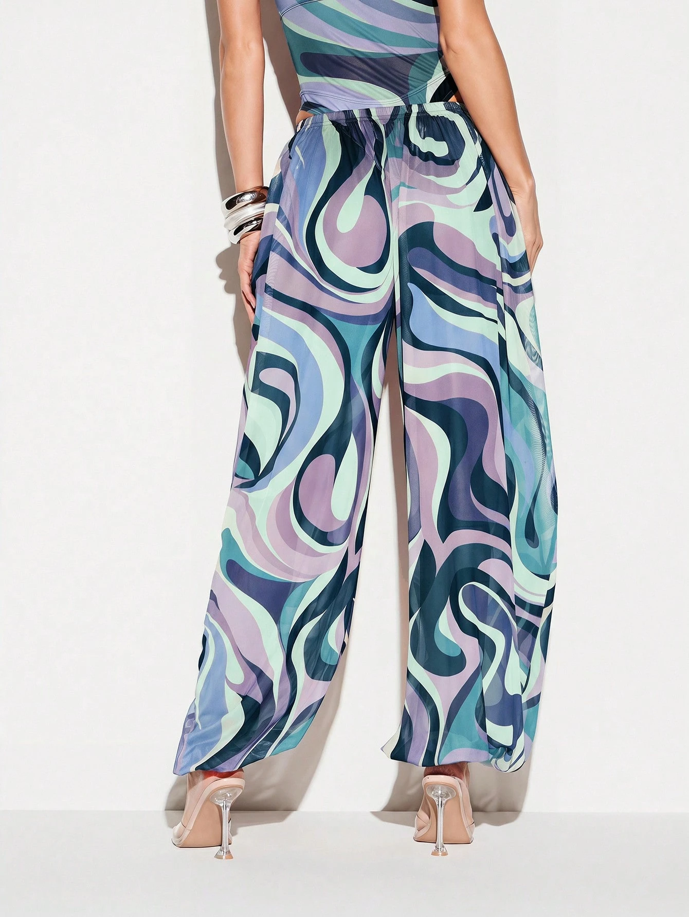 Swirl Print Wide Leg Beach Cover Up Pants