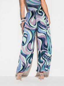 KIZN Beach Cover Up Swirl Print Wide Leg Balloon Trousers Vacation Resort Swimwear Cover Up Pants Summer Beachwear Boho Style - Multicolor - View 2