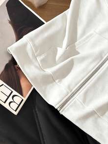 Franclia Sweatshirt Wanita Kasual Sehari-hari Minimalis Warna Polos Lengan Pendek dengan Resleting dan Tali Serut - Putih - View 5