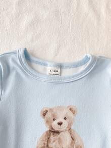 SHEIN Bộ đồ mặc nhà 2 món cho bé trai, in hình gấu dễ thương, gồm áo ngắn tay và quần legging. - Màu Xám nhạt - Xem 3