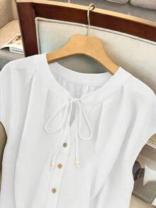 GlowEve CURVE Camiseta sin mangas de mujer talla grande, elegante, de unicolor, con cuello redondo, contraste de color y cordón ajustable - Blanco - Ver 6