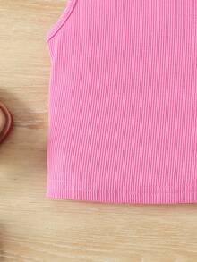 SHEIN 2pcs/Set Young Girl Casual Comfortable Solid Color Tank Top And Ditsy Floral Mini Skirt, Pink - Pink - View 4
