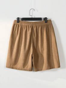 Genlund Pantalones cortos casuales versátiles para hombre con cintura de cordón y bolsillos cargo, vacaciones - Marrón - Ver 2