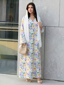 Yasmyna Đầm dài tay cổ chữ V in hoa kiểu Ả Rập thanh lịch dành cho nữ. - Nhiều màu - Xem 4