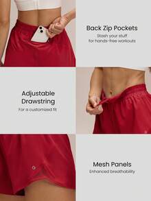 GLOWMODE 2.5" RefreshRun VitalSwift Ultralight Sweat-Wicking Mid-Rise Adjustable Reflective Running Shorts With Built-In Underwear Zip Pocket Workout Spring - Maroon - View 4