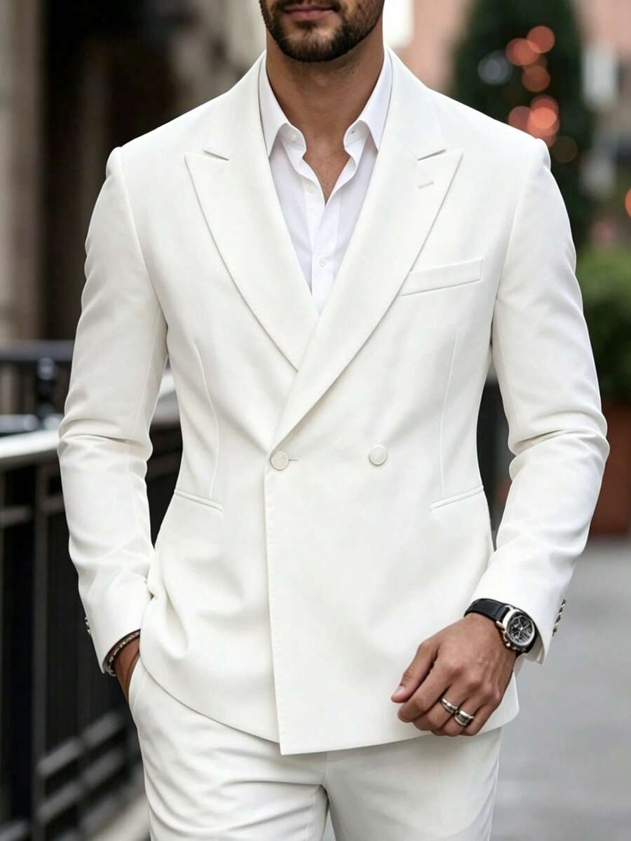 Manfinity Mode Men's White Casual Spring/Summer Wedding Suit Jacket - White - View 1