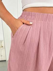 Shapeblank Quần ống rộng màu hồng dành cho nữ cỡ lớn, thời trang xuân hè, dáng rộng thoải mái, mát mẻ, cơ bản, đa năng, chất liệu vải mềm mại, cạp chun, kiểu dáng đơn giản, thích hợp mặc hàng ngày, kiểu châu Âu, quần lửng, trang phục đi nghỉ mát. - Màu Hồng baby - Xem 4