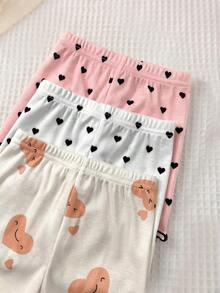 LMoss Kids 6pcs/Set Baby Girl Knitted Heart Pattern Round Neck T-Shirt And Shorts Pajamas - Multicolor - View 4