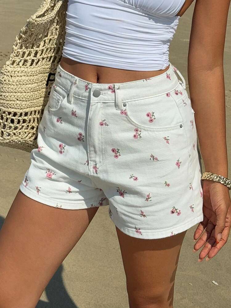 Women's Regular Waist All-Over Floral Print Casual Vacation Style Denim Shorts Summer