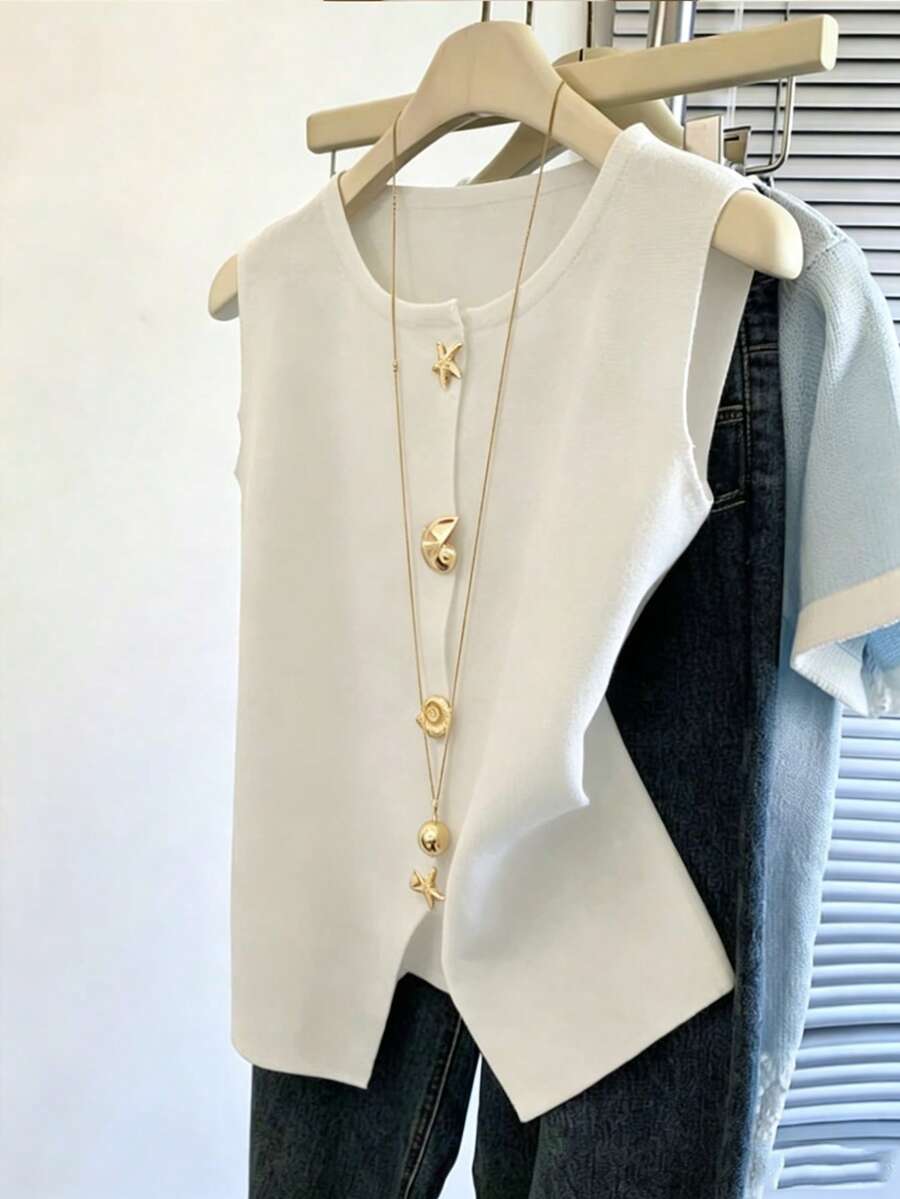 GlowEve CURVE Áo khoác cardigan cài nút hình vỏ sò thời trang tối giản đa năng dành cho nữ cỡ lớn năm 2026, hoàn hảo cho trang phục hàng ngày. - trắng - Xem 1