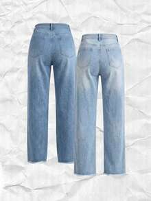Set 2 Jeans Mom High Rise Pants Light Dark Dark Torn Ankle Closure - Azul Cielo Deslavado y Azul Hielo Suave - View 2