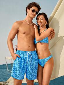 Manfinity VDAYZ Men's Casual All-Over Print Beach Shorts Suitable For Vacation, Beach, Pool, Outdoor Activities, Daily Wear Suit Set His And Hers Swimwear Beach Outfit For Men And Women Couple Swim Vcay Summer Outfits For Women Vacation National Flag Beach Outfit For Men National Flag Couple Matching Swimwear Matching Swimwear For Couples Couple Beach Holiday / Vacation / Beach / Hawaii / Tropical / Swim / Bathing - Multicolor - View 2