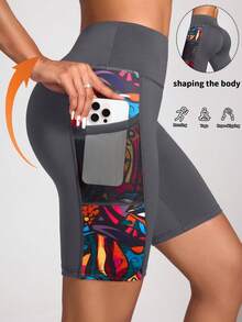 Easithlete Leggings de yoga con estampado digital y bolsillos - Gris Pedernal - Ver 1