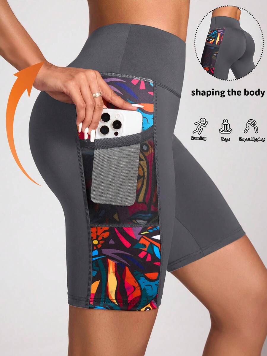 Easithlete Leggings de yoga con estampado digital y bolsillos - Gris Pedernal - Ver 1