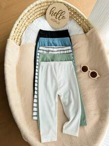 SHEIN Bộ 5 quần dài in sọc và sao cho bé trai, kiểu dáng thoải mái, thích hợp mặc ở nhà. - Nhiều màu - Xem 9
